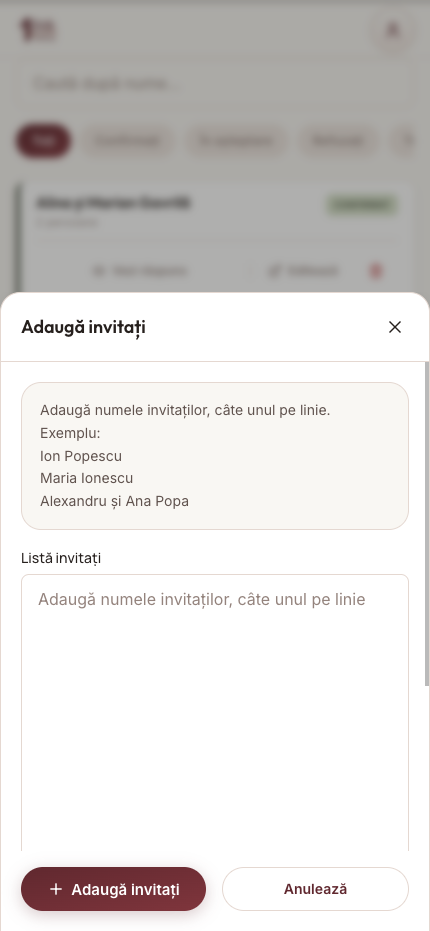 Modal Adaugă invitați cu listă pe linii